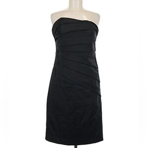 White House Black Market Strapless Black Dress W/ Asymetrical Neckline & Pleats